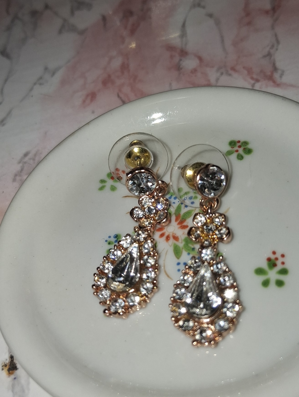 Elegant Rose Gold Crystal Teardrop Dangle Earrings